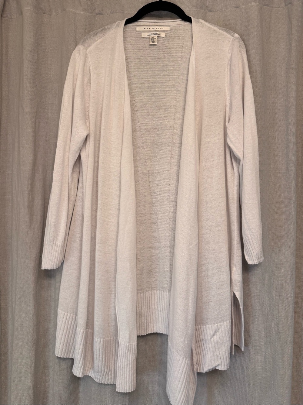MAX STUDIO White Linen Blend Open Front Long Cardigan Sweater XL